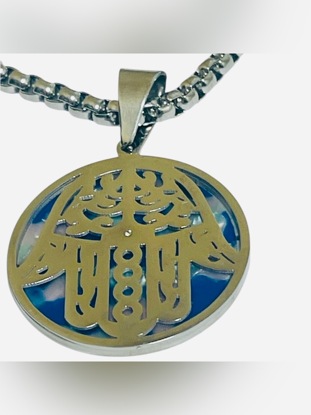 FASHION JEWELRY BOX CHAIN HAMSA NECKLACE SILVER PLATED STAINLESS STEEL WOMENS